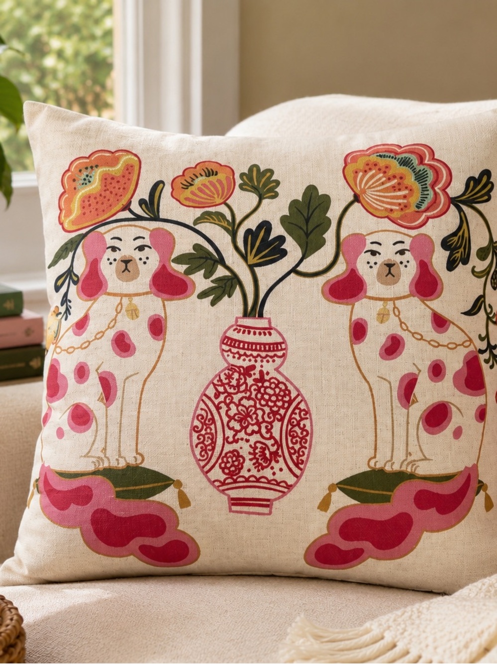 Pillow Cover NEW Pink Green Grandmillennial / Chinoiserie Style | Staffordshire